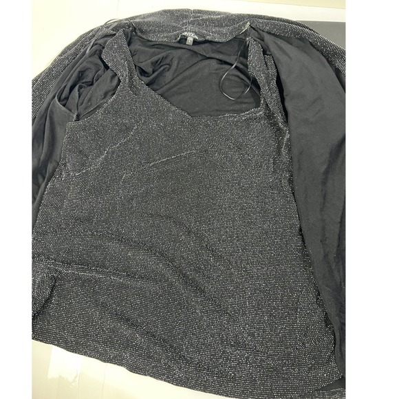 Onyx Nite Sparkly Open Front Cardigan Built-In Tank Metallic Black Party Top L - Picture 10 of 13